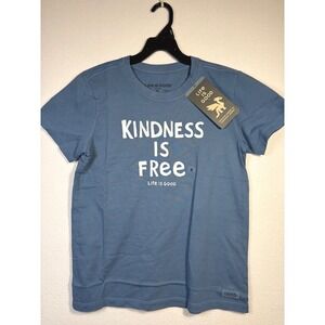 Life Is Good T-Shirt Womens L Blue NWT Kindness Is Free Crusher Tee Short Sleeve